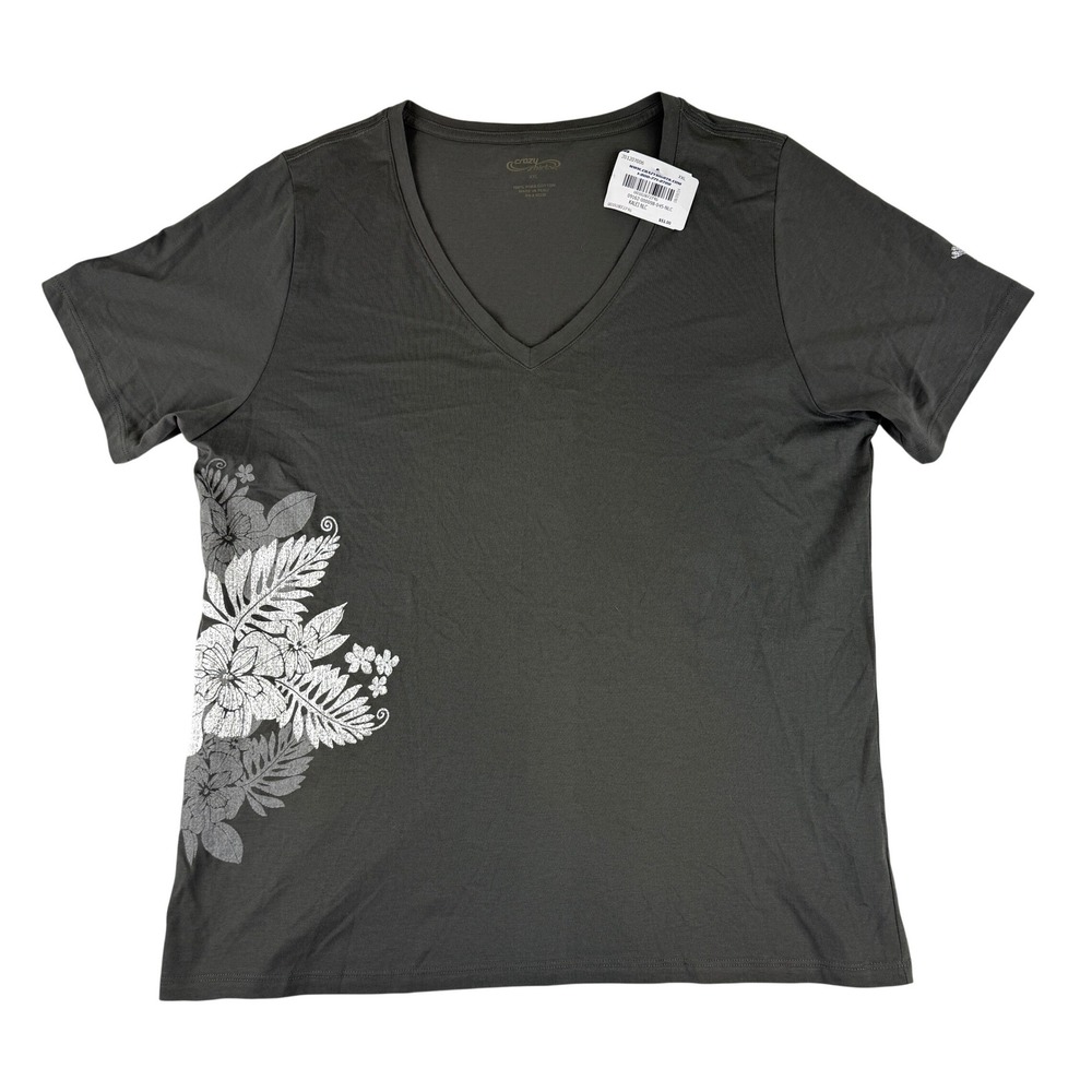 Crazy Shirt V-Neck Tee Womens‎ XXL Gray Pima Cotton Floral Metallic 00098